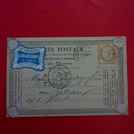 CARTE POSTALE TIMBRE BISTRE 1876 PARIS POUR CATEAU NORD CACHET GROS CHIFFRE - 1871-1875 Cérès