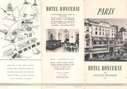 10467 "PARIS - HOTEL RONCERAY"  DEPLIANT TURISTICO. II QUARTO XX SECOLO - Tourism Brochures