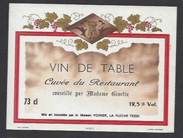 Etiquette De Vin De Table -  Restaurant De Madame Ginette  -  Poirier  à  La Flèche  (72) - Bicentenaire De La Révolution Française