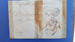 LETTRE 1852 DE PARIS A CADIZ ESPAGNE PAR BAYONNE MARQUE POSTALE 60 PP D + TAXE + CAD EN BLEU ESPAGNOL - Unclassified