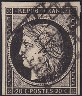 FRANCE, 1849, Type Cérès, Noir S. Blanc, Oblitération Grille (Yvert 3a) - 1849-1850 Ceres