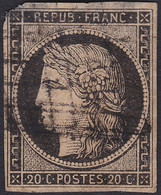 FRANCE, 1849, Type Cérès, Noir S. Jaune, Oblitération Grille (Yvert 3) - 1849-1850 Ceres