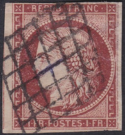 FRANCE, 1849, Type Cérès, Carmin, Oblitération Grille (Yvert 6) - 1849-1850 Ceres
