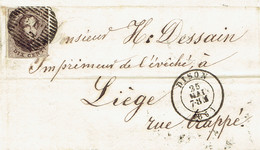 Médaillon N°10 Touché Sur LAC Oblit. P34 çàd DISON (1861) Manuscrit Vve François SELE >LIEGE (H DESSAIN Imprimeur) - 1858-1862 Medallions (9/12)