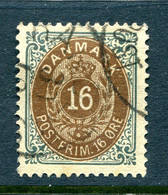 Denmark 1875/95 16 Ore Value Normal Thick Frame  FA 33v Cv 2200 Kr Used 11712 - Neufs