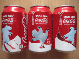 COCA COLA SOCHI 2014 OLYMPIC GAMES Set 3 Cans 330ml Empty Bottom Lithuania LV EE. - Cans