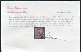 ERITREA 1903 FLOREALE 40 C. SASSONE N. 25  ** MNH  LUSSO C. DIENA - Eritrea