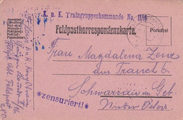 Feldpostkarte K.u.k. Traingruppenkommando No. II/16 - Nach Schwarzau Im Geb. - 1916 (58269) - Covers & Documents