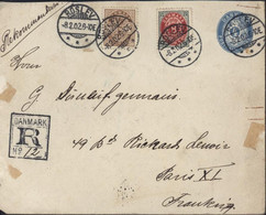 Danemark Entier Bleu 4 Ore Enveloppe + YT 24 + 40 Tricolore Recommandé Cachet Danmark R N°2 CAD Roslev 8 2 1902 - Interi Postali