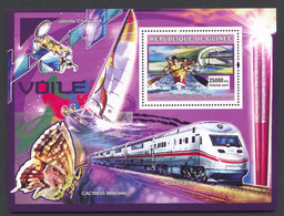 Guinea, Guinee, 2007, Canoeing, Train, Satellite, Sailing Ship, Butterfly, MNH, Michel Block 1165 - Guinée (1958-...)