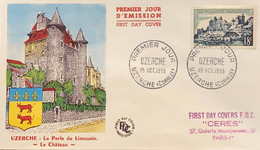 P) 1955 FRANCE, LANDSCAPE STAMP, FDC, COVER OF THE PEARL OF LIMOUSIN UZERCHE, GALERY MONTPENSIER PARIS, XF - Altri & Non Classificati