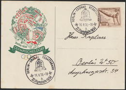 1936 Germany Summer Olympic Games In Berlin Commemorative Cancellation On Postally Travelled Olympic Village Card - Sommer 1936: Berlin