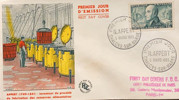P) 1955 FRANCE, FDC, COVER OF APPERT 1749-1841 INVENTOR OF THE PRACÁDÁ OF CANNED FOOD MANUFACTURING, FRENCH INVENTOR, XF - Andere & Zonder Classificatie