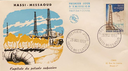 P) 1959 FRANCE, FRENCH TECHNICAL ACHIEVEMENTS STAMP, FDC, COVER OF HASSI-MESSAOUD CAPITAL OF ZABARIAN PETZOLE, XF - Otros & Sin Clasificación