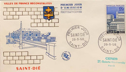 P) 1958 FRANCE, SAINT-DIÉ MUNICIPAL RECONSTRUCTION STAMP, FDC, COVER OF RECONSTRUCTED CITIES OF FRANCE, WC, XF - Other & Unclassified