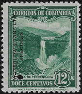 Colombie 1937 Y&T 300. Essai De Couleurs, Avec Perforation Et Waterlow And Sons Ltd Specimen. Cascade De Tequendama - Montagne