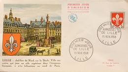 P) 1958 FRANCE, COATS OF ARMS STAMP, FDC, COVER OF CABINETS LILLE, WITH CANCELLATION, XF - Autres & Non Classés