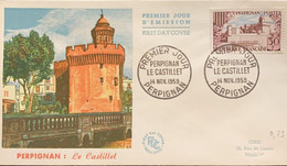 P) 1959 FRANCE, FDC, COVER OF PERPIGNAN CASTLE STAMP, WITH CANCELLATION, XF - Andere & Zonder Classificatie
