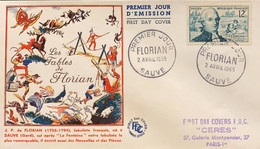 P) 1955 FRANCE, FDC, J.P.C FLORIAN FRENCH FABULISTTHE, 200TH ANNIVERSARY OF THE BIRTH OF J.P.C DE FLORIAN STAMP, XF - Altri & Non Classificati