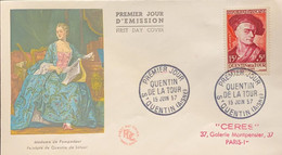 P) 1957 FRANCE, FDC, COVER OF MADAME DE POMPADOUR PAINTING BY QUENTIN DE LATOUR, FAMOUS FRENCHMEN STAMP, XF - Autres & Non Classés