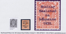 Ireland 1922 Thom Rialtas Blue-black Ovpt On 2d Die 2, Variety 'Watermark Inverted And Reversed' Fresh Mint Unmounted - Unused Stamps