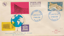 P)1958 FRANCE, THE OPENING OF THE UNESCO HEADQUARTERS IN PARIS STAMP, FDC, COVER OF PARIS INAUGURATION OF THE PALAIS, XF - Andere & Zonder Classificatie