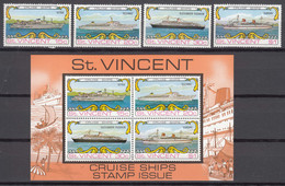 St. Vincent, Ships Boats 1974 Mi#350-353 And Block 3, Mint Never Hinged - Bateaux