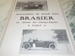 ANCIENNE PUBLICITE GRAND LUXE AUTOMOBILES BRASIER 1919 - Voitures