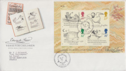 Enveloppe  FDC  1er  Jour   GRANDE  BRETAGNE   Bloc   Feuillet   Centenaire  Mort  De  Edward  LEAR   1988 - 1981-1990 Decimale Uitgaven