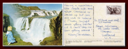 1980 Iceland Island Postcard Waterfall Gullfoss Posted Reykjavik To Scotland - Cartas & Documentos