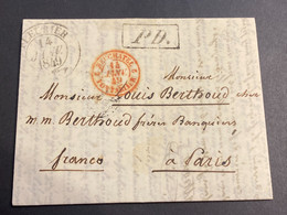 Lettre 1849 Fleurier Pour Paris Via Neuchatel Pontarlier + Ambulant Suisse - Postmark Collection