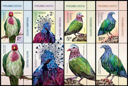 2021, Romania, Exotic Birds, Animals, Birds, Pigeons, 4 Stamps+Label, MNH(**), LPMP 2342 - Ungebraucht