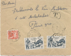 TOGO -N°245x2 /LETTRE Par AVION Pour PARIS -Obl-CONVOYEUR LIGNE :LOMEA A GLITTA /10-6-50 - Storia Postale