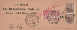 LETTERA 1929 ESPOSIZIONE FILATELICA TORINO 2X7,5+50 C PA (RY1468 - Marcophilia