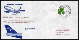 0970 Lettre Airbus Aviation Premier Vol (Airmail Cover First Flight Luftpost) A300 Fisrt Visit On Australia 14-15/5/1974 - Avions
