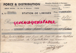 87- LIMOGES- RECU DE M. CHAPEYROU AVENUE DE CHALUS- POSE COMPTEUR EDF- ELECTRICITE -1 BD PETITS CARMES 1931 - Electricity & Gas