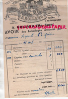 37- TOURS-RARE FACTURE A. ROLLAND- FRUITS PRIMEURS LEGUMES-CHOUX FLEURS CANTALOUPS -NOIX-3 RUE PHILIPPE LEBON- 1930 - Alimentare