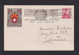 1926 - 10 C. Privat-Ganzsache Congres Universel De La Paix - Gebraucht - 1. Weltkrieg