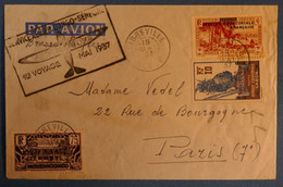 E 12 AEF CONGO SENEGAL BELLE LETTRE 1937 IER VOL NOUMEA POUR PARIS FRANCE + AFFRANCH PLAISANT - Brieven En Documenten