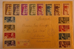 F2 AEF GABON BELLE LETTRE RECOM. RRR 1938 LIBREVILLE POUR LE HAVRE FRANCE+AFFRANCH PLAISANT - Briefe U. Dokumente