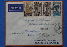 O19 AEF GABON BELLE LETTRE 1937 PAR AVION FORT LAMY POUR DIJON BRANDON FRANCE+ AFFRANCH. PLAISANT - Lettres & Documents