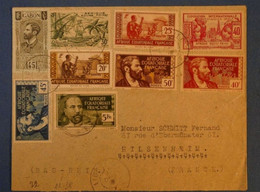 F5 AEF GABON BELLE LETTRE RECOM. 1939 PAR AVION LIBREVILLE POUR HILSENHEIM FRANCE + AFFRANCHISSEMENT PLISSEMENT PLAISANT - Covers & Documents