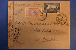 F4 AOF SENEGAL BELLE LETTRE 1944 RARE COMPTOIR DE BISSAO PAR AVION DAKAR A CASABLANCA +CENSURE CONTROLE + BINATIONALITé - Covers & Documents