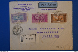 J10 AOF DAHOMEY BELLE LETTRE RECO 1936 PAR AVION CONSTRUCTION DU PONT PORTO NOVO POUR PARIS FRANCE + AFRANCH INTERESSANT - Lettres & Documents