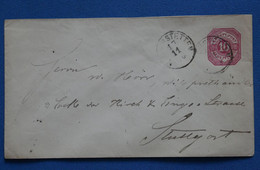 U19 WUTTENBERG BELLE LETTRE RARE 1880 POUR STUTTGART + AFFRANCHISSEMENT INTERESSANT - Entiers Postaux