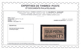 Colis Postaux YV 19 N** Luxe Signé CALVES + Certificat , Cote 250 Euros , Très Rare En N** - Mint/Hinged