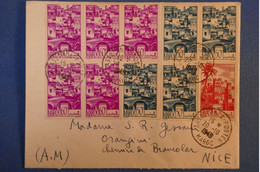 F3 MAROC RARE BELLE LETTRE CURIOSITé 1949 CASABLANCA POUR NICE FRANCE + BLOC DE TIMBRES AFFRANCHISSEMENT PLAISANT - Covers & Documents