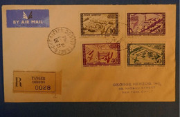 F4 MAROC BELLE LETTRE RECOMMANDEE 1954 TANGER CHERIFIEN POUR NEW YORK USA+ AFFRANCHISSEMENT PLAISANT - Poste Aérienne