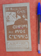 Programme Du Cinéma Des Mille Colonnes (20 Rue De La Gaité à Paris) - Circa 1912 - Voir Descriptif - Programs