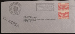 1958 - Embajada Del Canada Correspondencia Diplomatica Franquia Postal + Peru Aereo S1,50x2 - Rate Air Mail/Via Aerea - Lettres & Documents